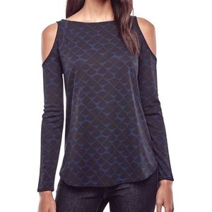 Ann Taylor Black & Navy Sun Printed Cold Shoulder Top